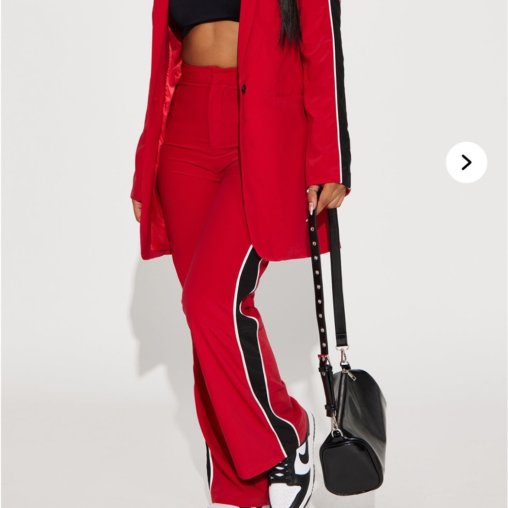 Fashion Nova Red and Black Track Pants with Sporty Stripes